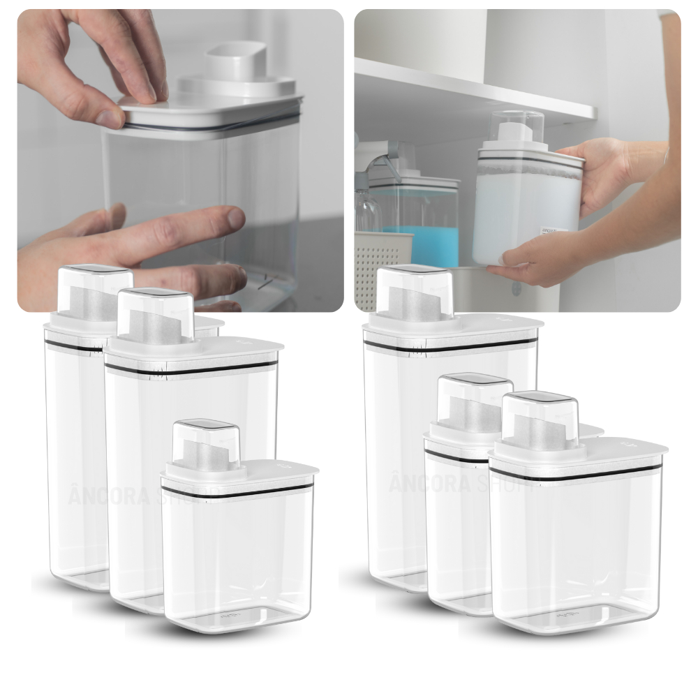 Kit 2un 2,3L + 1un 1,5L Branco Dispenser Organizador de Lavanderia Amaciante Sabão em Pó Liquido em Oferta na Shopee