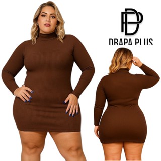 DRAPA PLUS - VESTIDO GOLA ALTA PLUS SIZE MANGA LONGA em Oferta na Shopee
