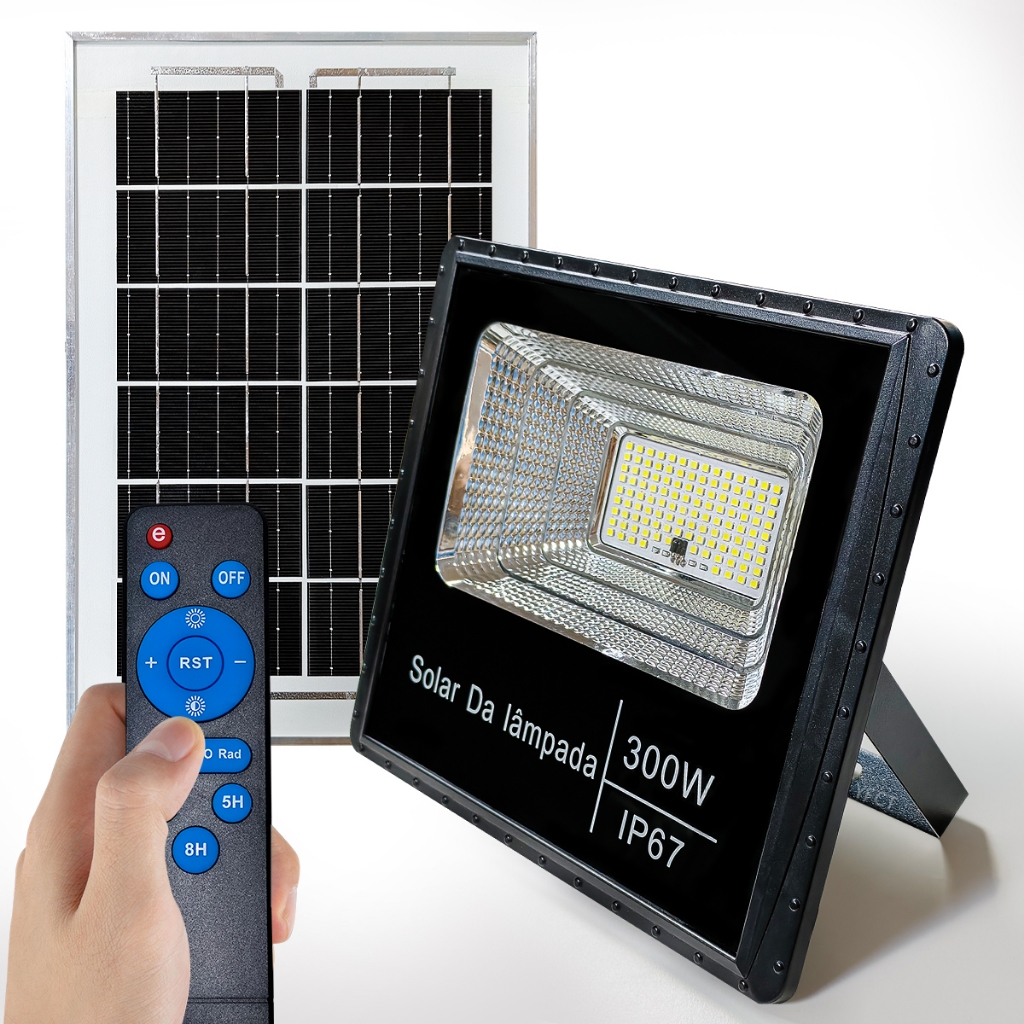 Refletor Led 300w IP67 Energia Solar Placa Holofote Led Economia Cor da carcaça Preto Cor da luz Branco-frio