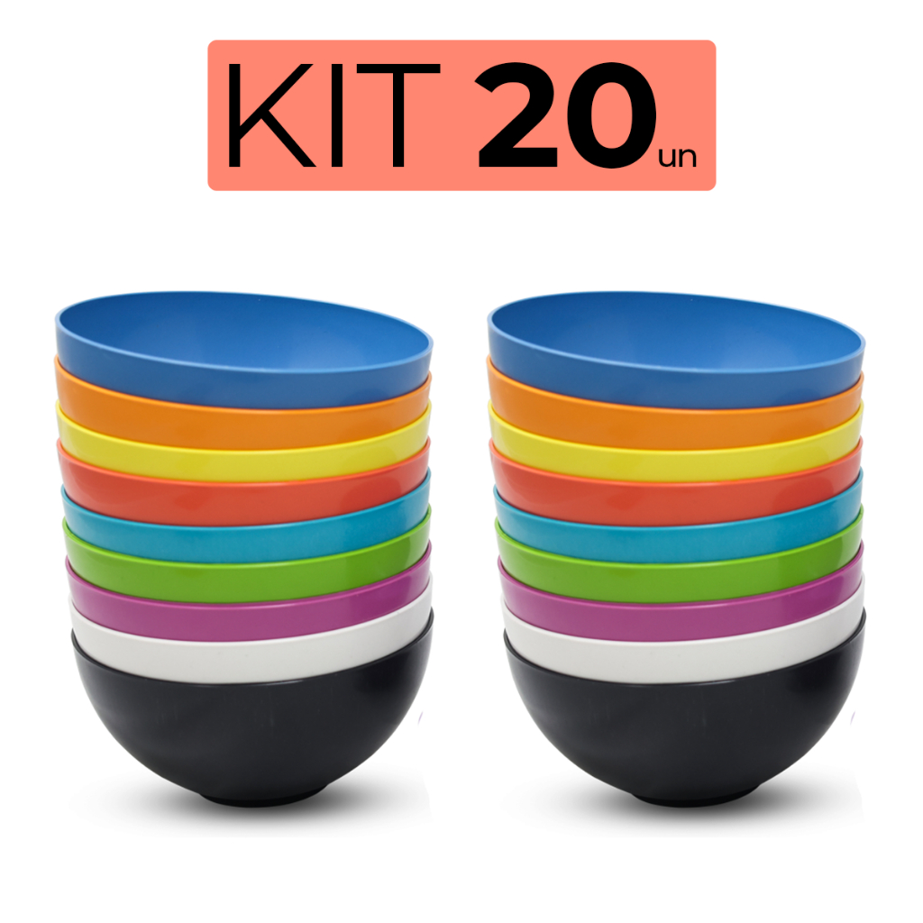 Conjunto Com 20 Bowls de 380ml Tigelas Plástico Cores Vivas Colorido Sobremesa Sopa Caldos Sorvete em Oferta na Shopee