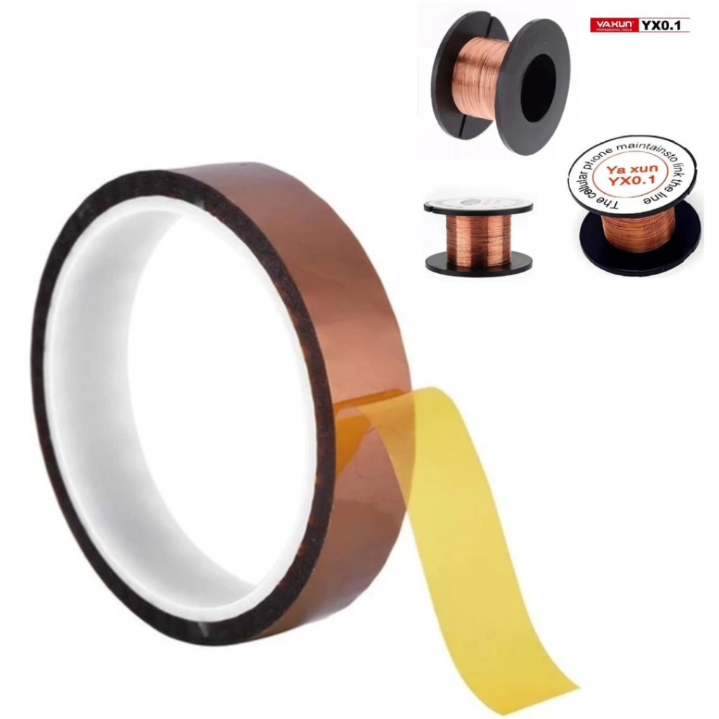 KIT COM FITA TIPO KAPTON PARA ALTA TEMPERATURA E FIO JUMPER 0.1 PARA REPAROS EM PLACAS DE CELULARES E ELETRÔNICOS em Oferta na Shopee