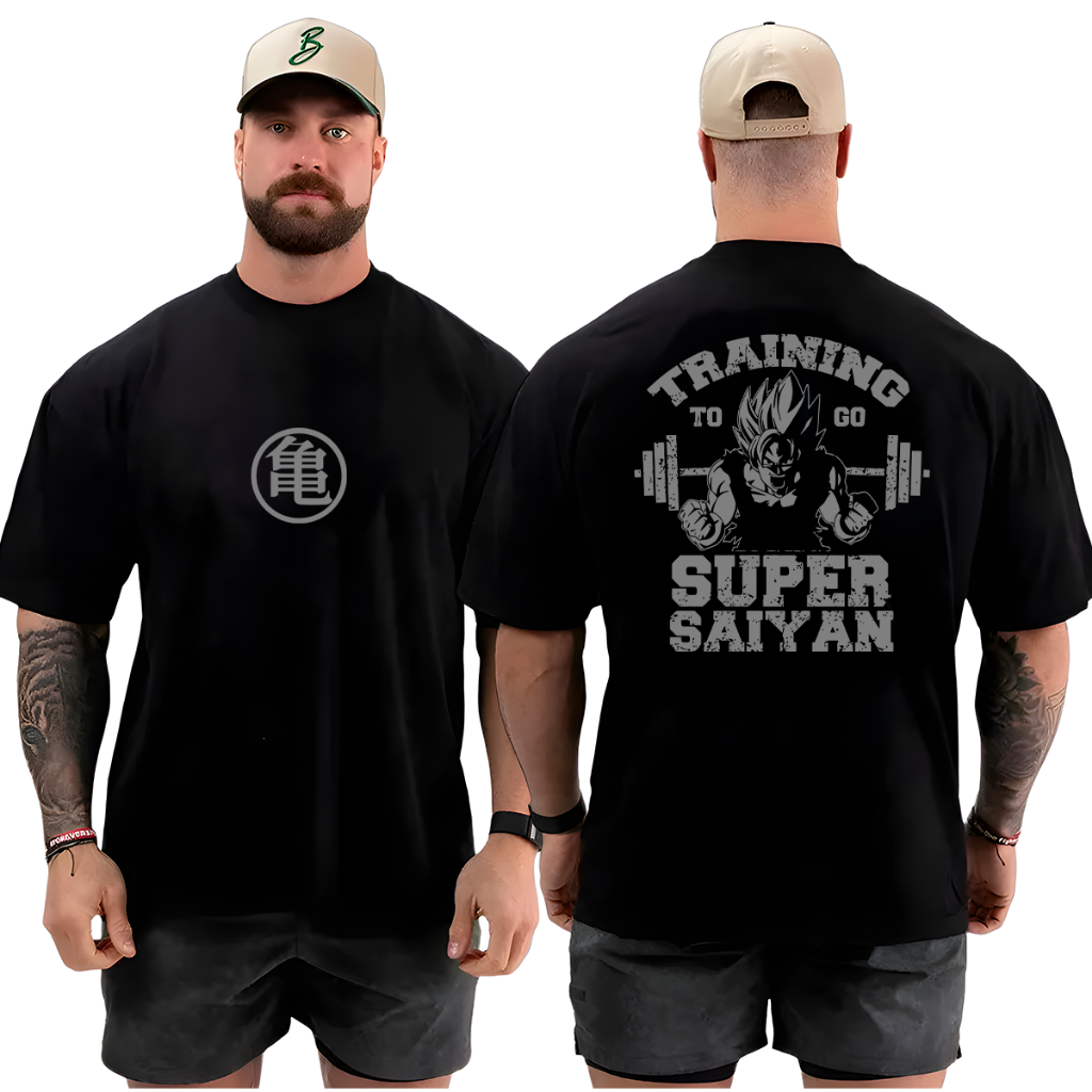 Camiseta Oversized Super Saiyan Musculação Treino 100% Algodão Academia Streetwear Confortável