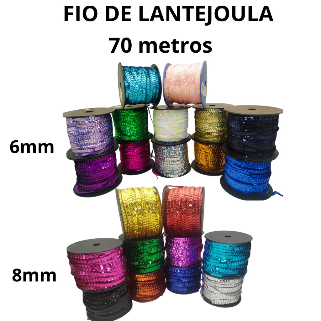 Fio De Lantejoula / Fio de Paete -  Rolo C/ 70 e 90 Metros - 6mm e 8mm - Várias Cores em Oferta na Shopee