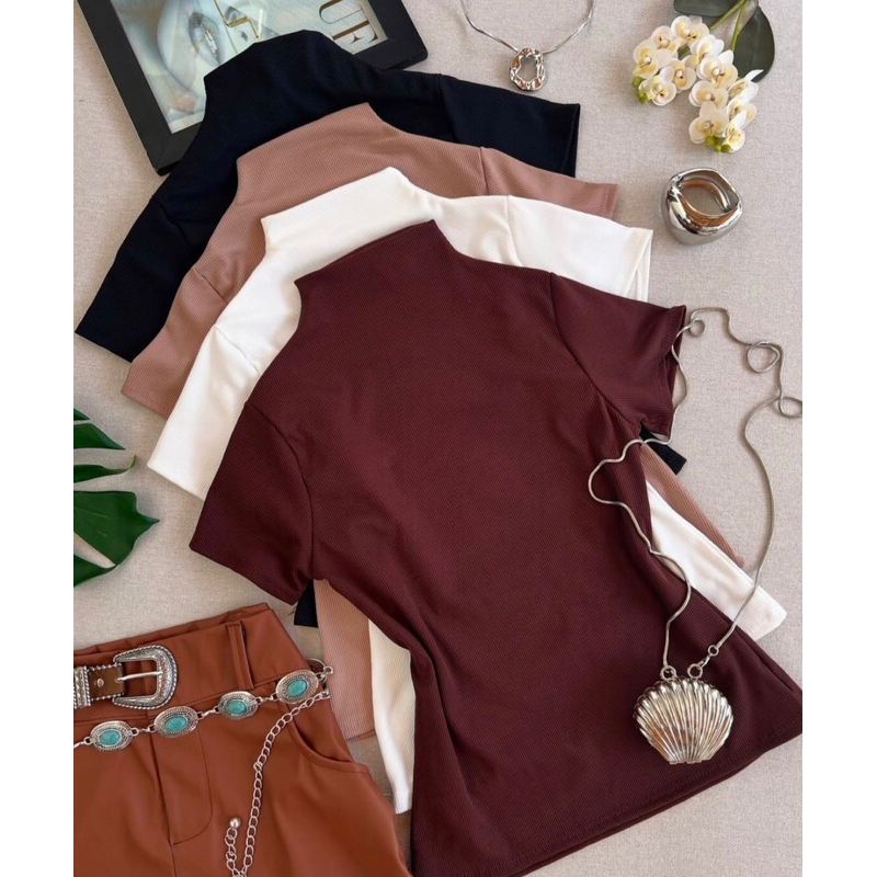 Blusa Cacharrel Feminina Manga Curta Ribana Canelada Sem Bojo Tamanho Único Básica Casual