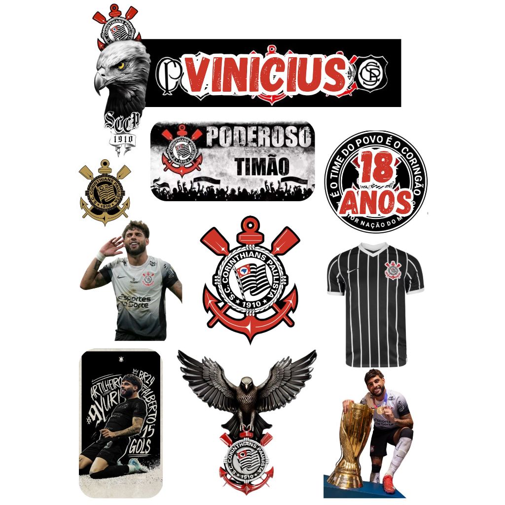 Topo de Bolo CORINTHIANS YURI A. Personalizado para Anversários em Oferta na Shopee