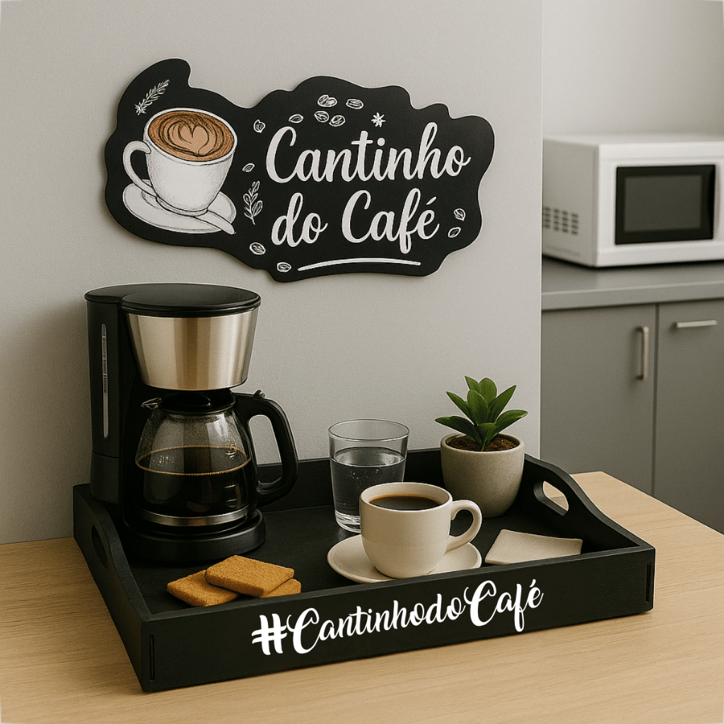 Kit Bandeija Cantinho do Café + Quadro Adesivado Decorativos Madeira MDF