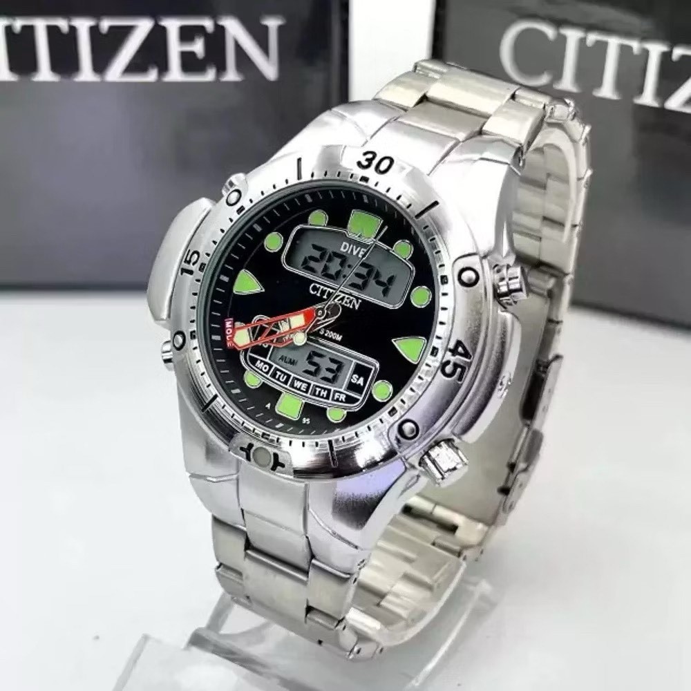 relogio estilo citizen prova d´gua aqualand full metal com caixa fucional