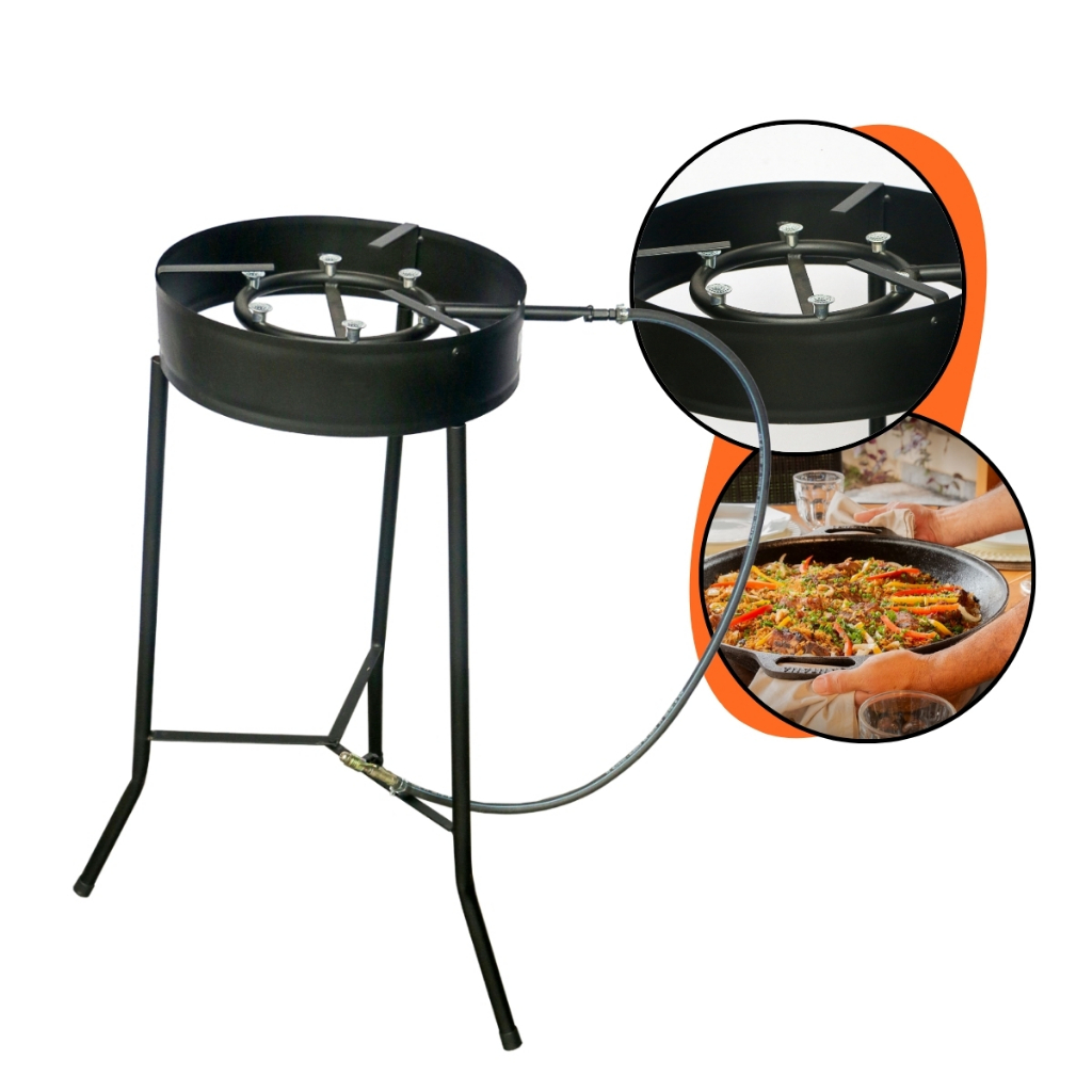 Fogareiro À Gás Simples 06 Caulins Para Disco Tripé Portátil Fogão Pés Articulado com Borda 06 bocas Camping Botijão