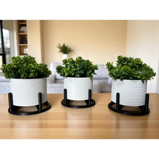 Kit 3 Vasos Decorativos Com Suporte e Plantas Artificiais Para Decorar Sala Escritório Cozinha Banheiro Nichos Estantes em Oferta na Shopee