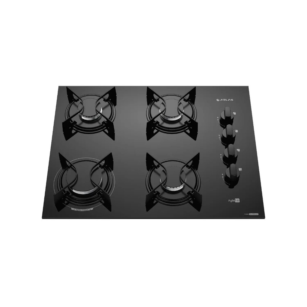 Fogão Cooktop 4 Bocas Mesa Vidro Atlas Agile Up Preto Bivolt
