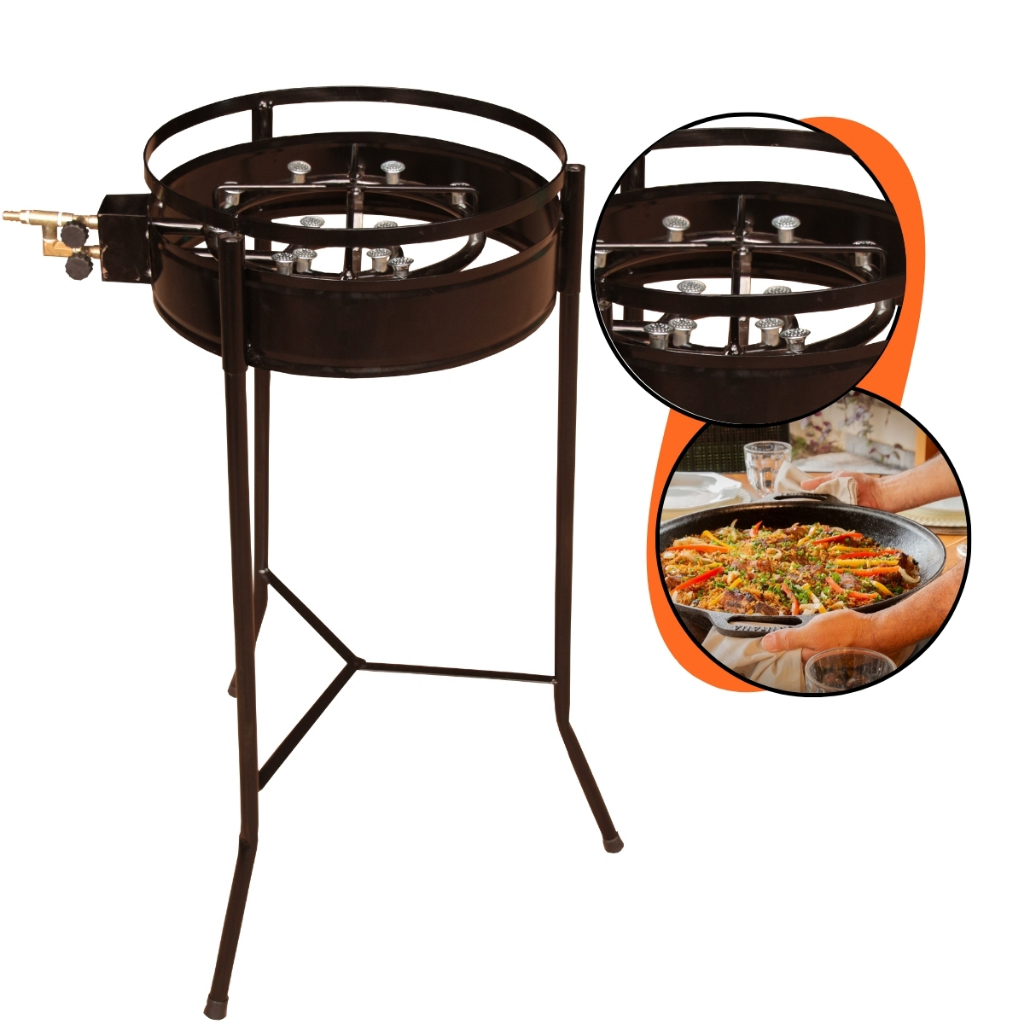 Fogareiro À Gás Duplo 12 Caulins Para Disco Tripé Portátil Fogão Pés Articulado Borda 12 bocas Camping Botijão