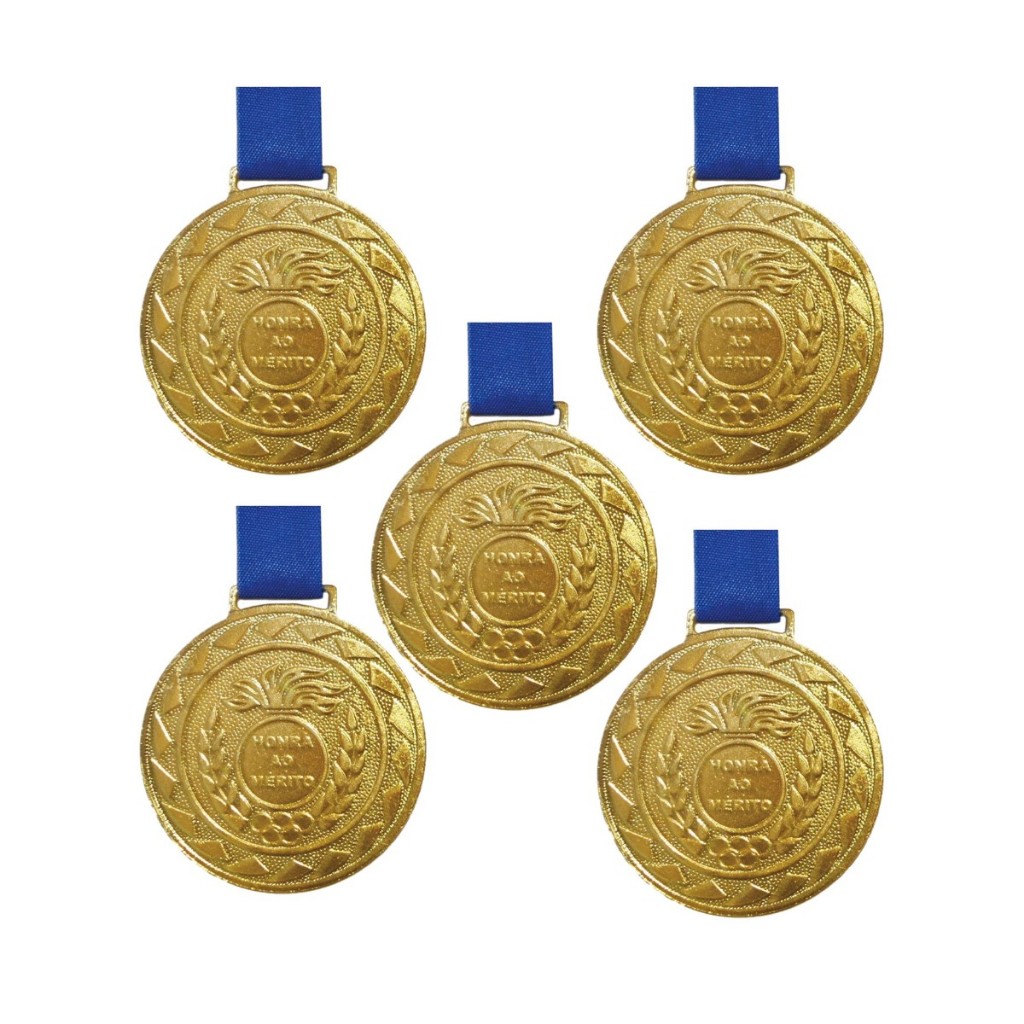 Kit 5 Medalhas em Metal com Fita Azul Tamanho 4,3cm em Oferta na Shopee