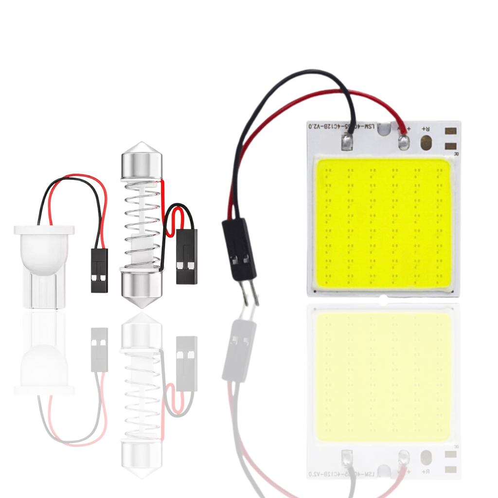 Kit Placa 48 Leds Cob T10 Torpedo 12v 10w Luz Interna  teto leitura fita dupla face painel interior carro caminhão mala