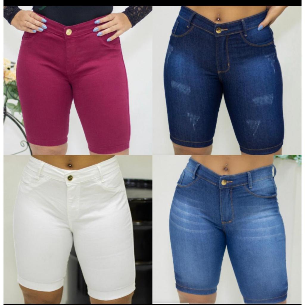 Bermuda Ciclista Feminina  Plus Size Cos Alto Varias Cores  Modelagem Com Pinça em Oferta na Shopee