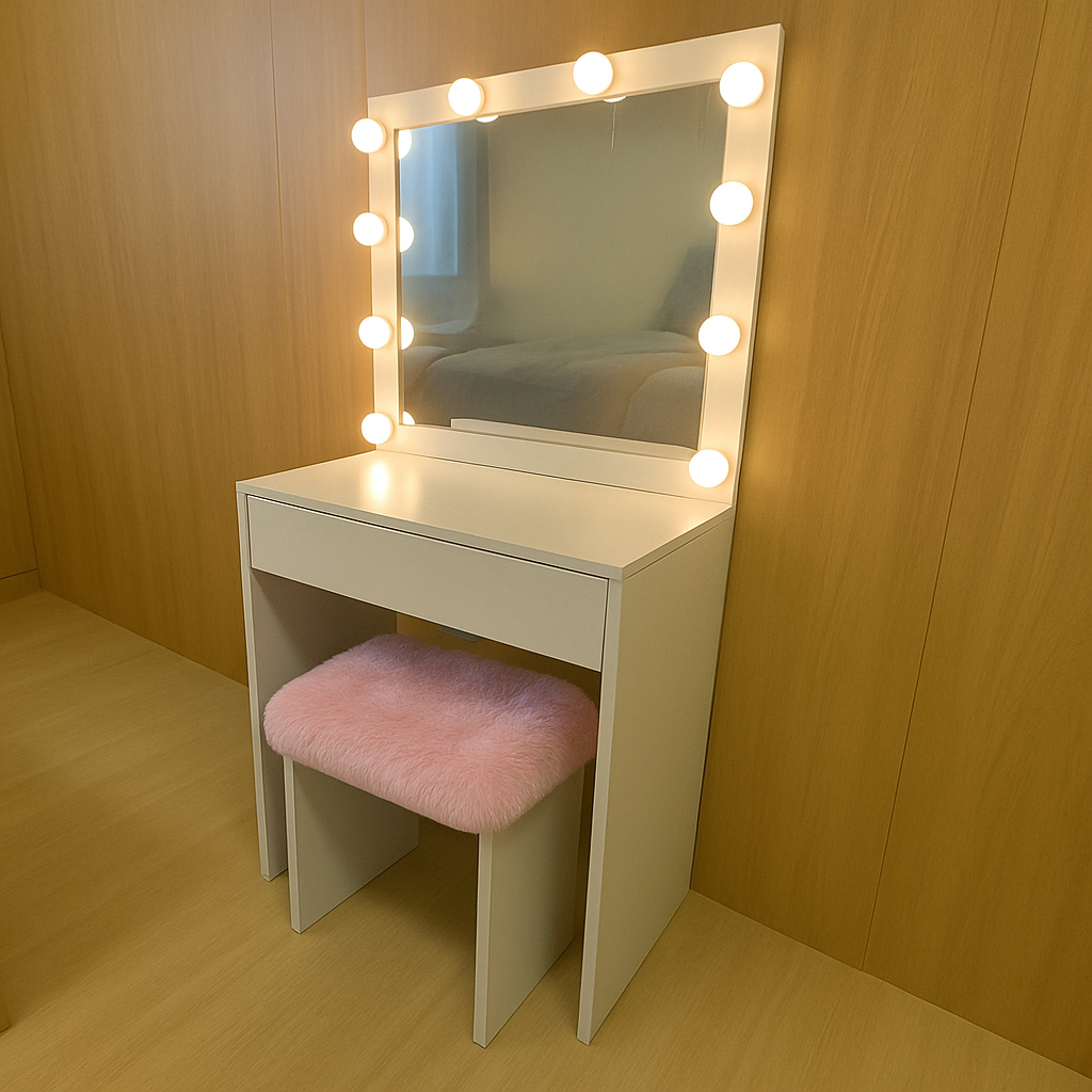 Penteadeira Camarim Banco Rosa Clarinho Led e Espelho 50cm x 50cm Material Em MDF Sofie em Oferta na Shopee