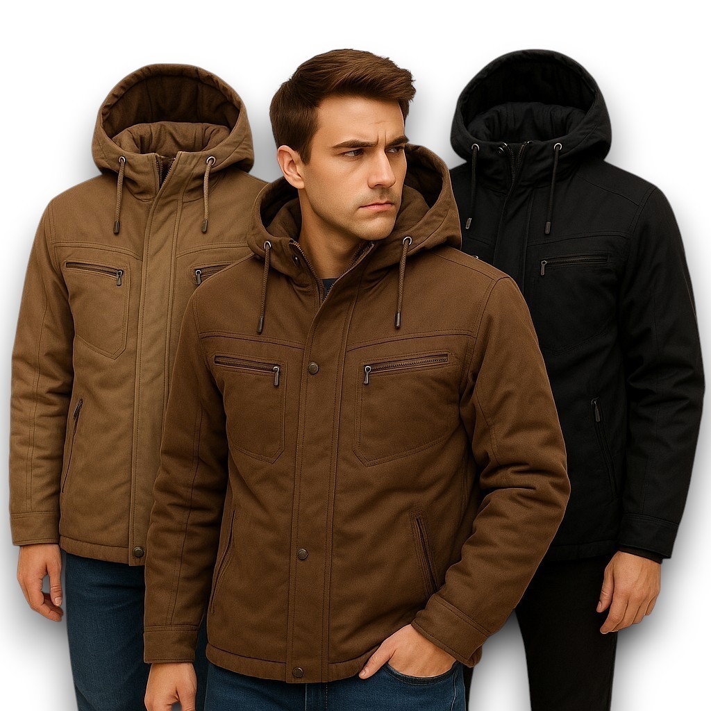 Jaqueta Masculina Sarja Forrada Pelinho Com Pelo Capuz Removível Peluciada Frio Top Inverno Outono