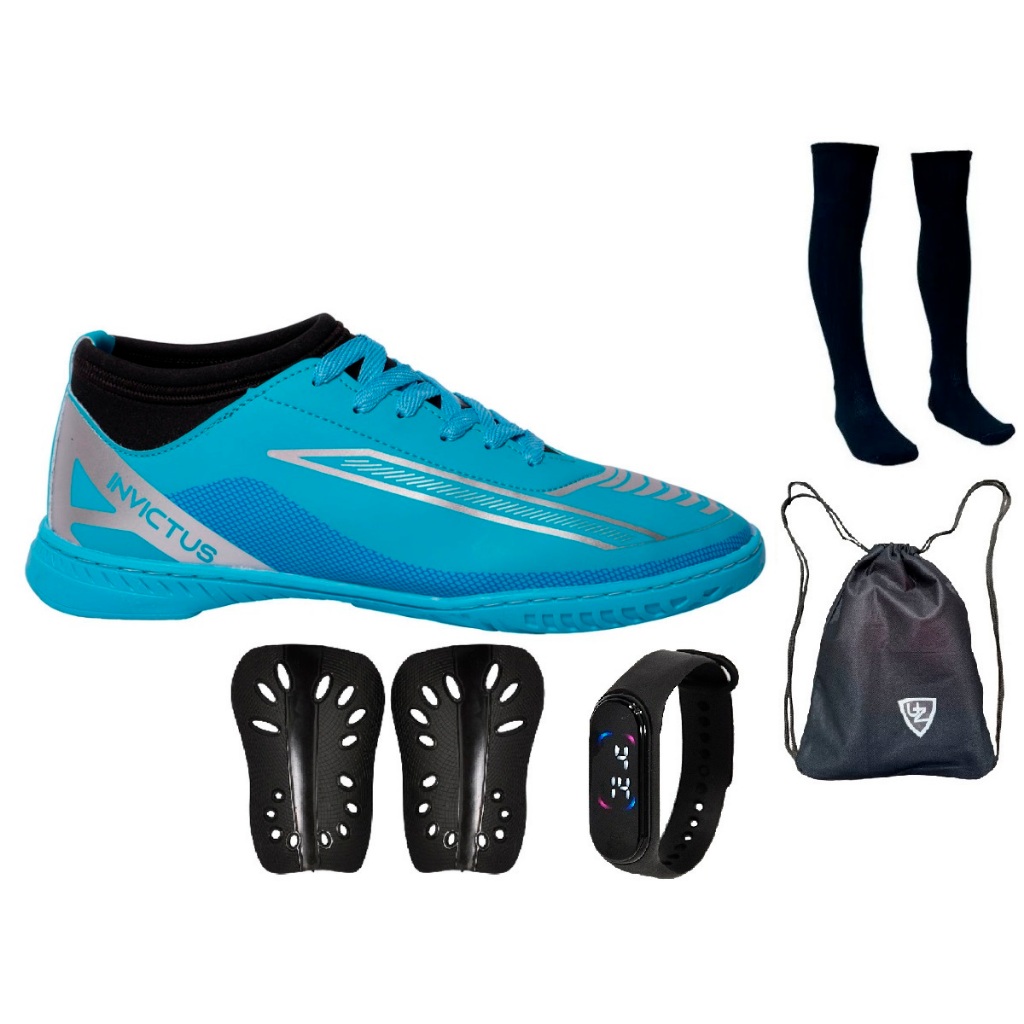 Chuteira Futsal Cano Médio Invictus Quadra Origial Uzze Meião Mochila Caneleira Relógio