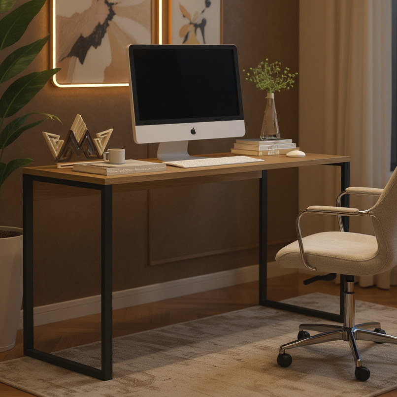 Escrivaninha Industrial 120cm Madeira e Ferro - Mesa Home Office Gamer