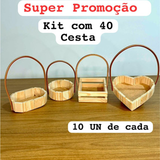 Kit Promocional 40 Cestas De Madeira Vazia Para presente Redonda, Oval, Quadrada e Coração em Oferta na Shopee