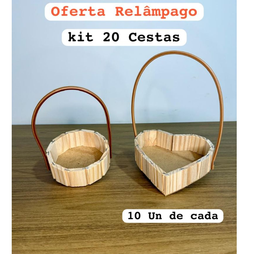 Kit 20 Cestas pra presente de madeira vazias Com Alça Dia das Crianças Natal Dia das mães