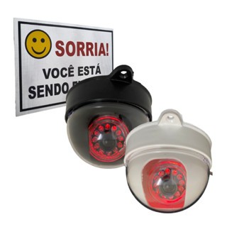 Kit Câmera Falsa Dome p/ Segurança com Led Bivolt + Placa "Sorria Você esta sendo filmado" em Oferta na Shopee