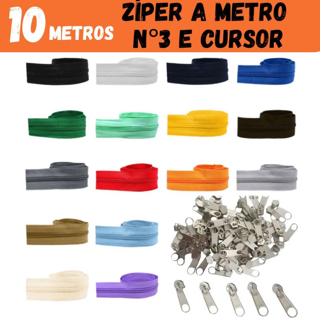 Zíper Nº 3 Fino 10 metros /CURSOR N° 3 (cursor separado)