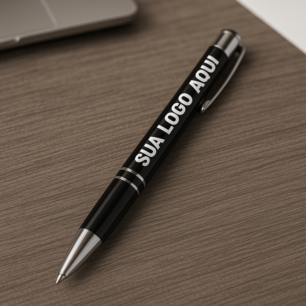 Caneta Metal Preto Personalizada Nome Logo Laser Lembrança