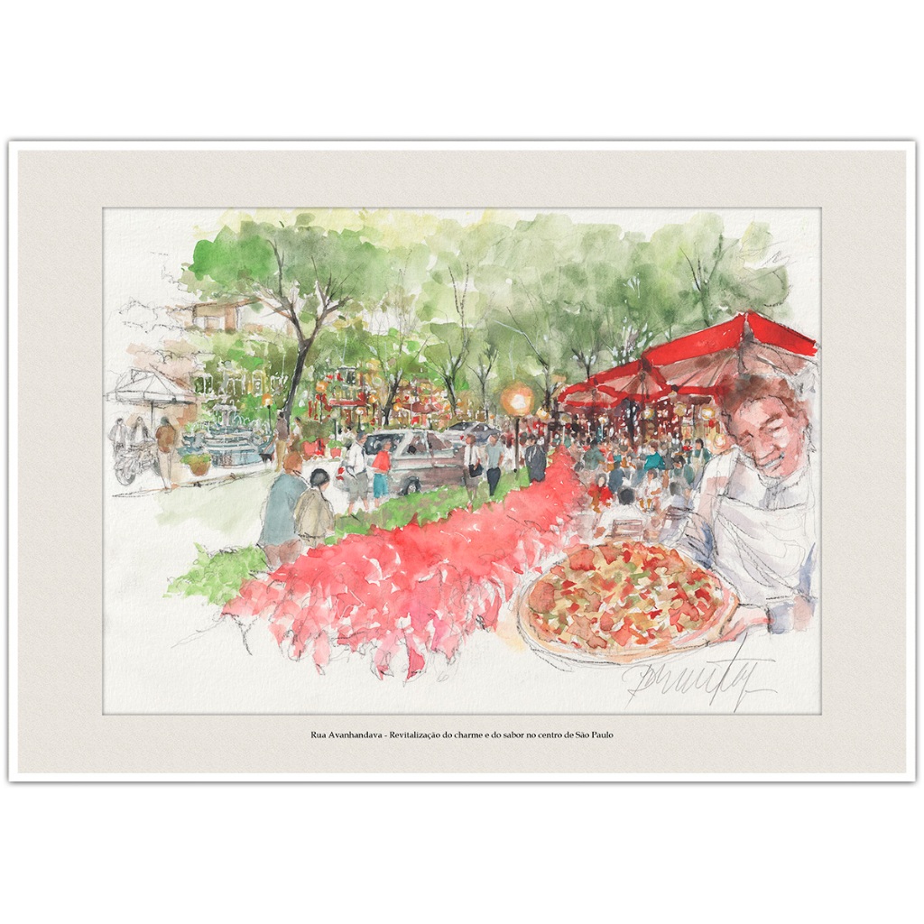 Rua Avanhandava Revitalização do charme no centro de São Paulo | Arte Aquarela Quadro Decorativo A4
