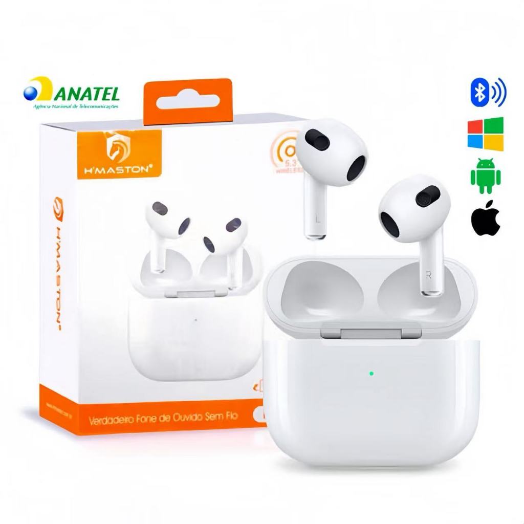 Fone De Ouvido TWS Bluetooth 5.4 Sem Fio Wireless In-ear Com Microfone H'maston Premium RS21