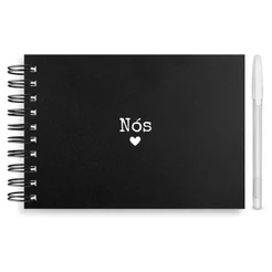 Kit Scrapbook Capa Dura A5 com Caneta Branca e Adesivos de Frase