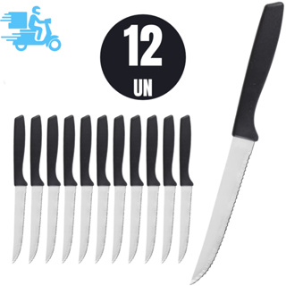 12 Unidades Facas de Mesa Churrasco Cabo Preto Designer Perfeito para seu churrasco e Cozinha em Oferta na Shopee