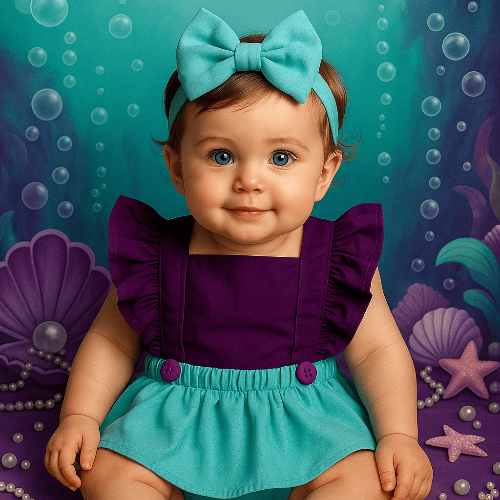 Jardineira Romper Body Bebe Princesa Ariel Sereia Mar Mesversário Aniversário Fantasia Moda Infantil