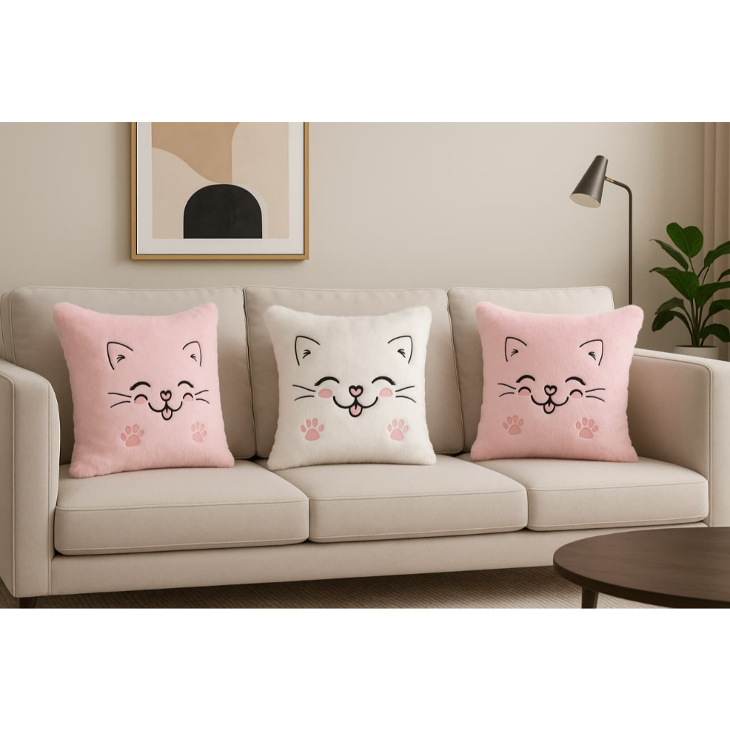 Almofada  + Capa Decorativa Gatinho Kawaii – Super Fofa e Macia Pelo Alta