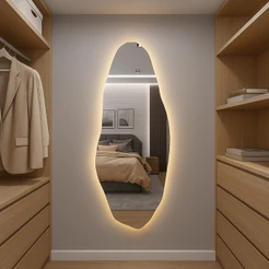 Espelho Orgânico Grande Led 150x40cm 170x50cm Luz Branco e Luz Amarela Corpo Inteiro Quarto Sala Salão Loja