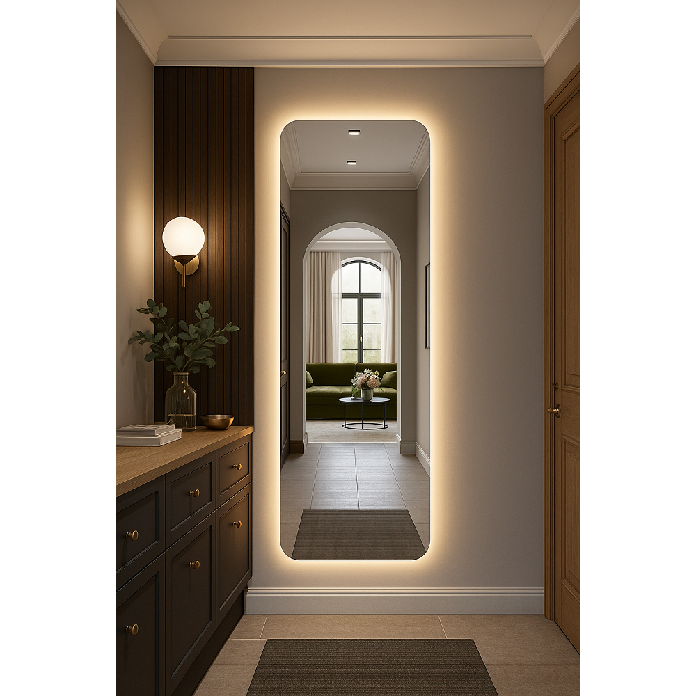 Espelho Retangular Led 150x40cm 170x50cm Luz Branco e Luz Amarela Grande Quarto