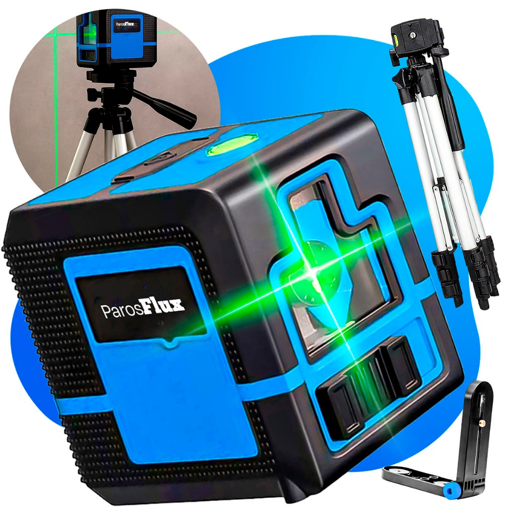 Nivelador Nível A Laser Verde Esquadro + Suporte + Tripé Profissional Recarregável 20m Metros 2 Linhas 3d Autonivelante