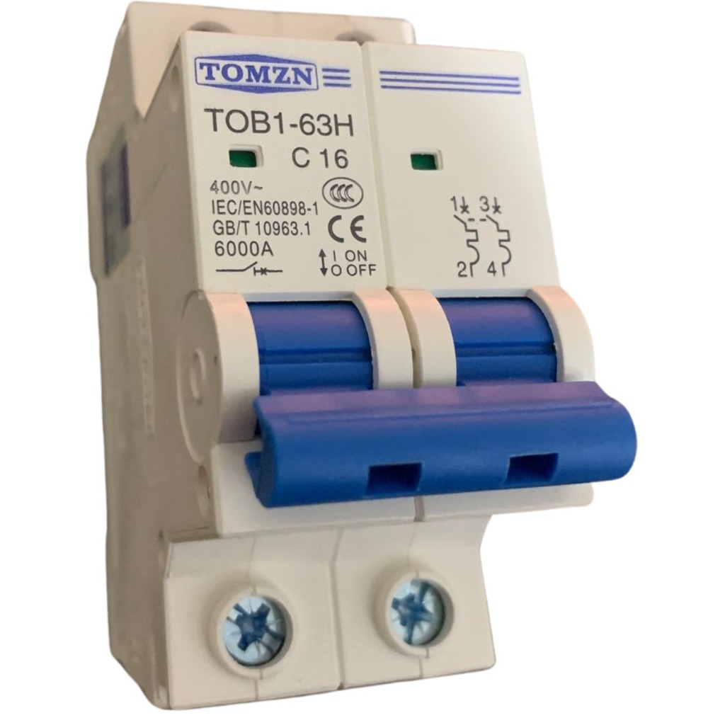 Disjuntor Bipolar TOMZN TOB1-63H C16 - 2 Polos - cod G21
