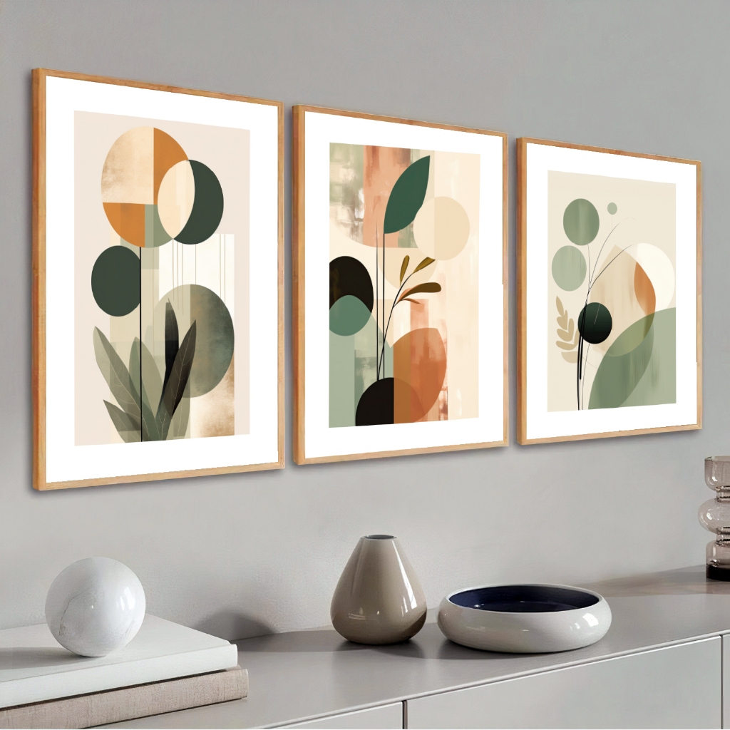Kit 3 Quadros Decorativos Com Moldura 40x60 Folhagem Abstrata Moderno Para Sala