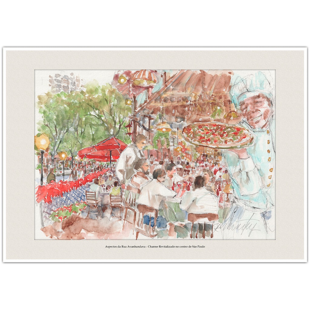 Rua Avanhandava - Charme Revitalizado no centro de São Paulo | Arte Aquarela Quadro Decorativo A4