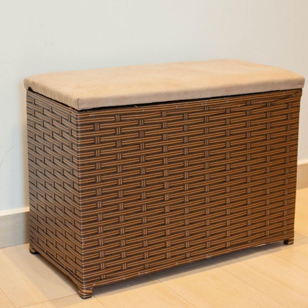 Puff Baú Organizador Fibra Sintética com Assento em Suede 80 litros em Oferta na Shopee