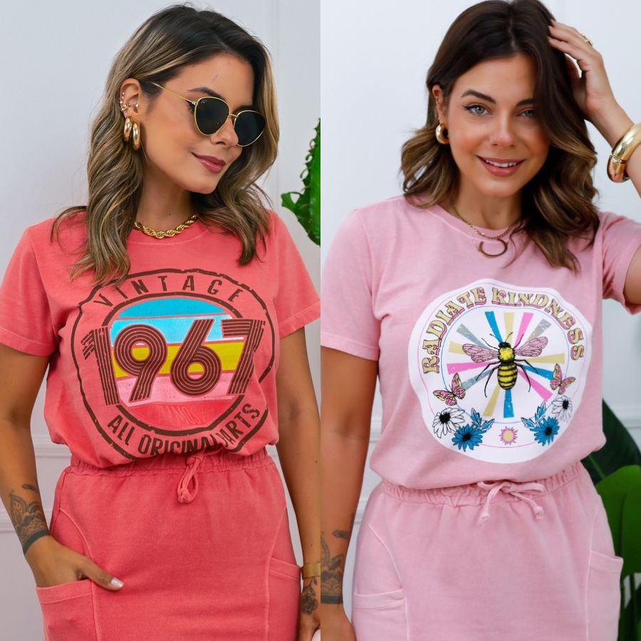 Blusa T-shirt Feminina 100% Algodão ESTONADA Manga Curta Gola Redonda - Moda Verão - L5 em Oferta na Shopee