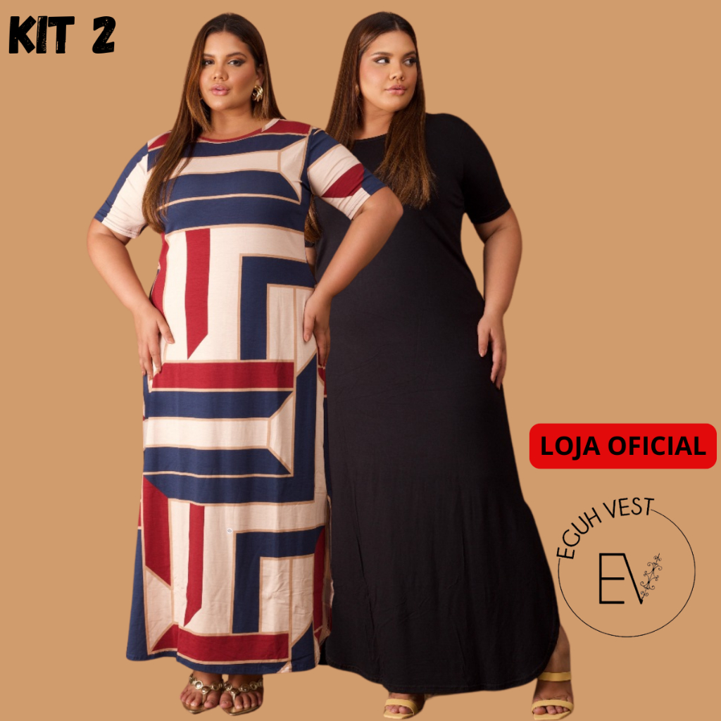 Kit 2 Vestidos Longos Evangélico Plus Size Curve Curvy Veste Até 60 Moda vestidos evangéli...