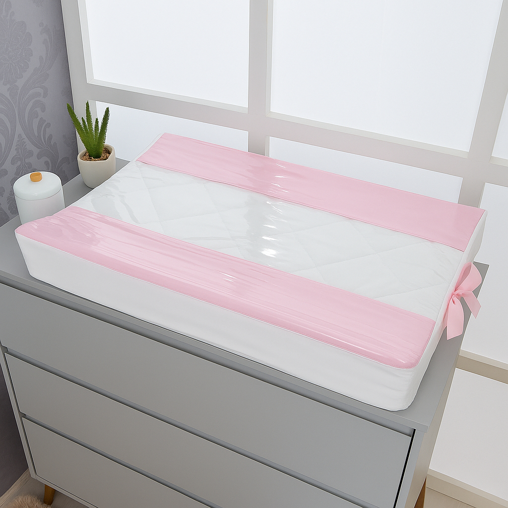 Trocador de Fralda Anatômico para Cômoda com Capa Plástica – Padrão Americano | Coleção Pérola Luxo