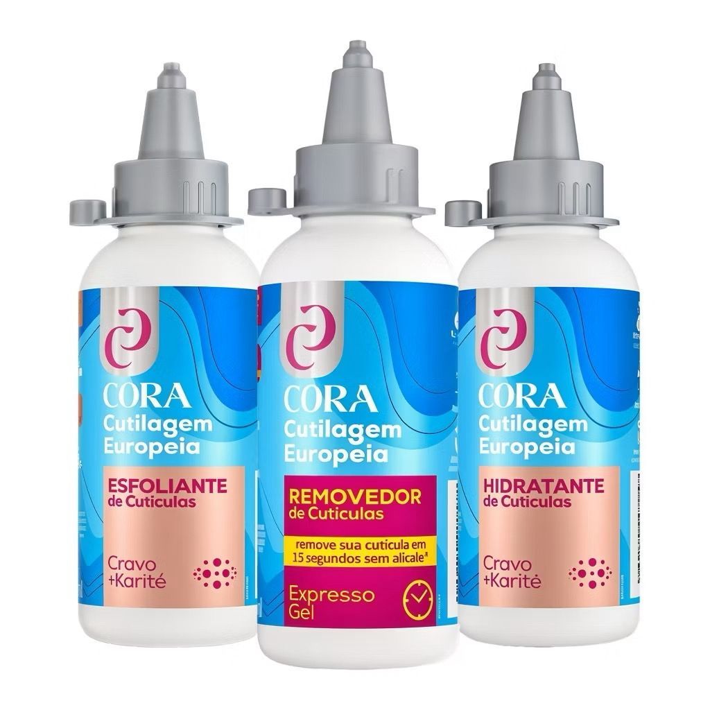 Kit King Cutilagem Europeia Cora Removedor de Cutículas em Gel + Esfoliante + Hidratante 100ml