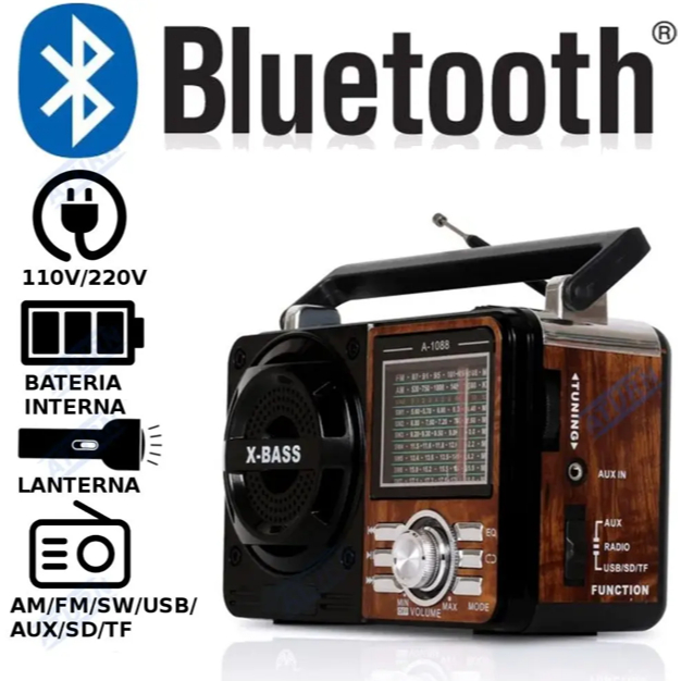 Rádio Retrô Bluetooth Vintage Am Fm Analógico Aux P2 Pen Drive MP3 Usb