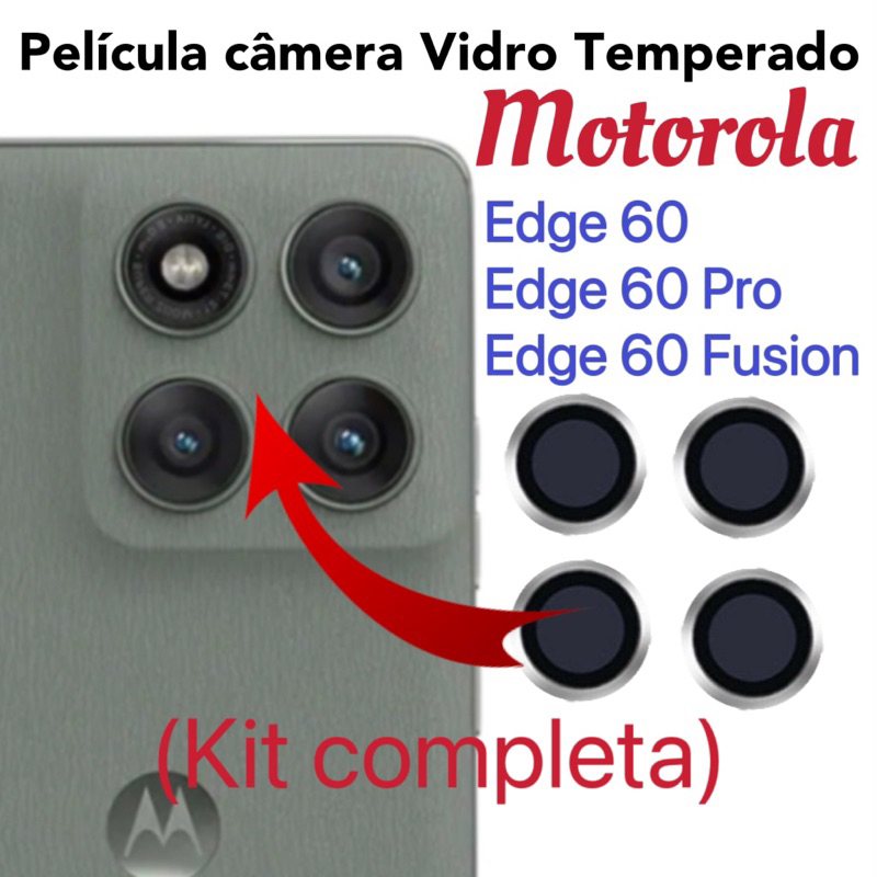 Kit 4 peças Película De Câmera Para Moto Edge 60 /Edge 60 Pro /Edge 60 Fusion Protetor De Lente Vidro Temperado Com Anel