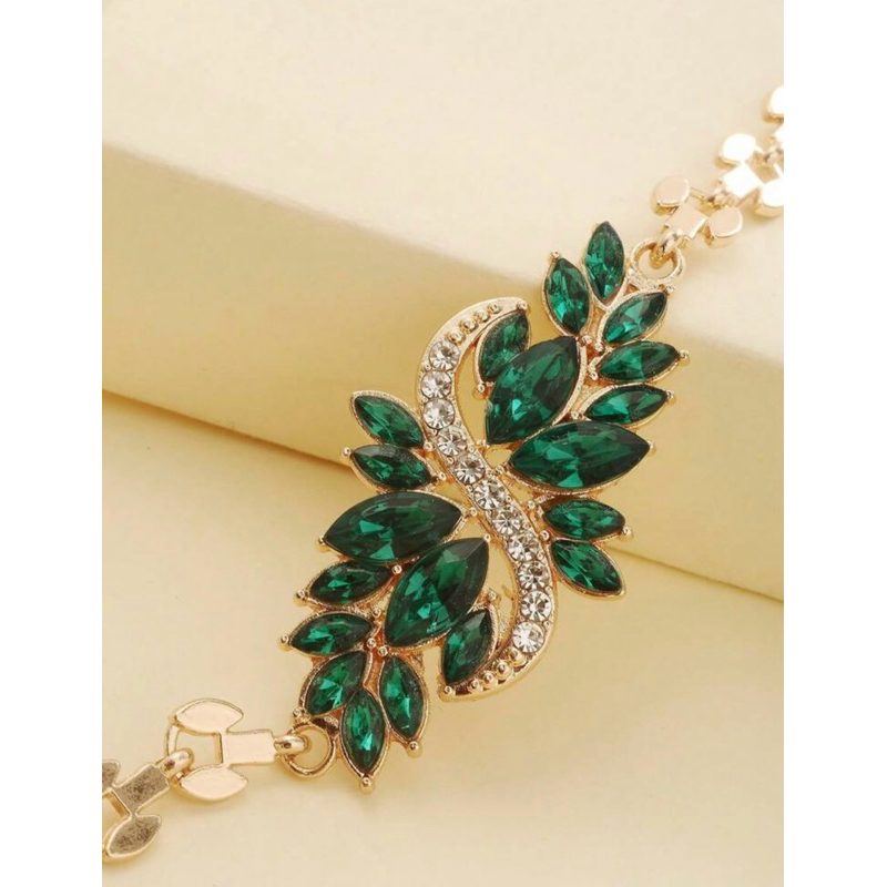 Pulseira Folha Pedraria Strass Festa Casamento Formatura Verde Preto Pink Vermelha Azul