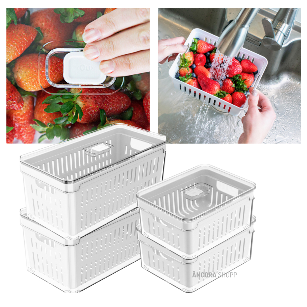 Kit 2 Organizadores De Geladeira 2,2L / 5 Litros Com Bandeja Drenagem Porta Frutas Legumes Vegetais - Home & Living