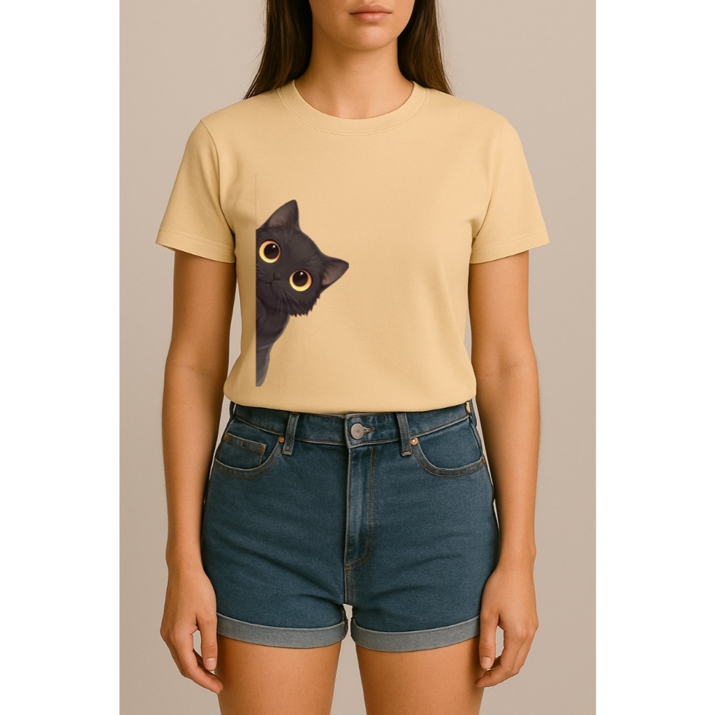 Camiseta Blusa Feminina Personalizada Estampada Gatinho Confortavel Elegante 100% Algodão