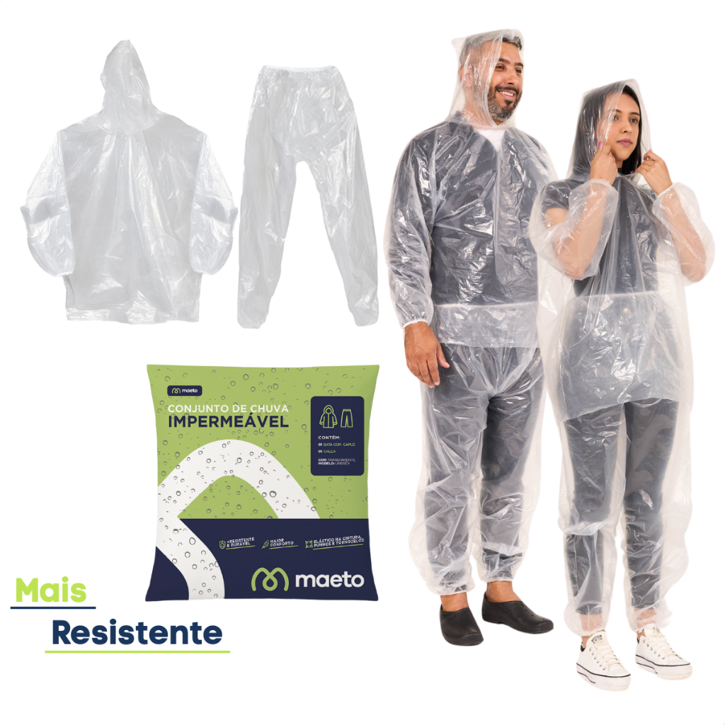 Conjunto Capa de Chuva Transparente com Elásticos Bata Calça Capuz Reutilizável Resistente em Oferta na Shopee